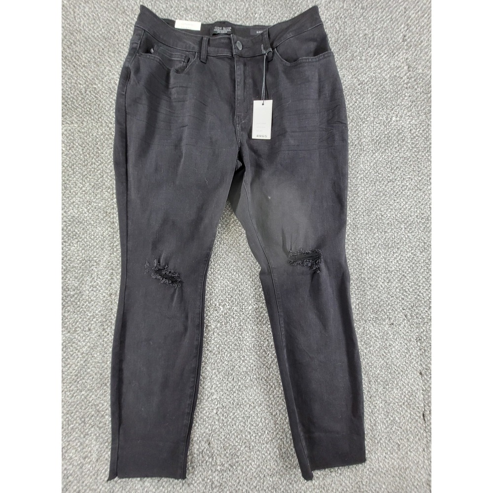 Judy Blue Slim Fit Womens Black Distressed Jeans Size 18W Stretch Unhemmed NWT